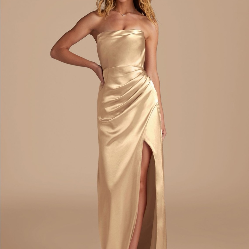 Azazie Gold Strapless Gown